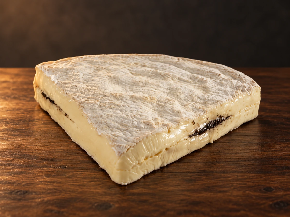 Brie truffel op een robuuste houten kaasplank