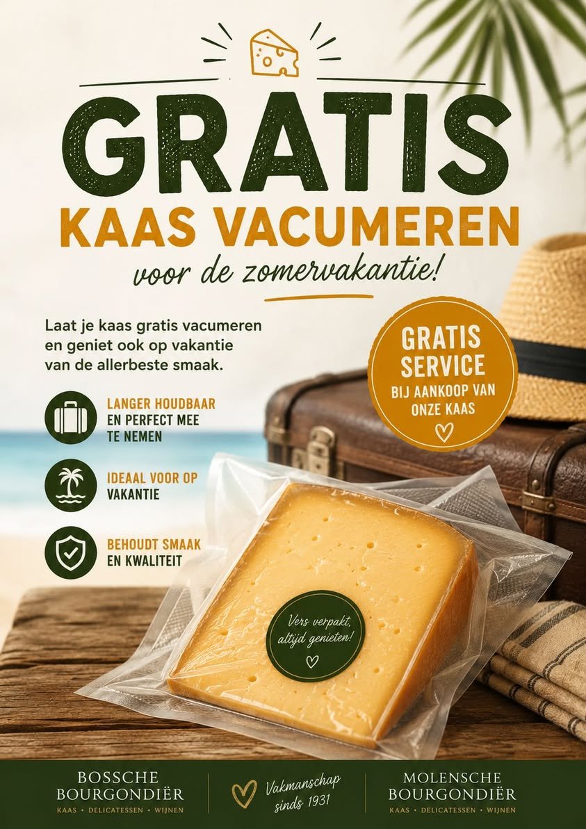Gevacumeerd stuk kaas voor op vakantie