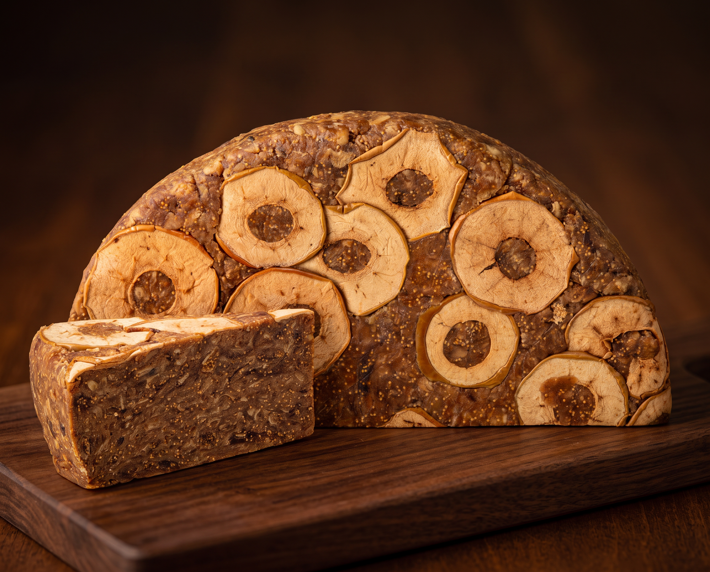 Vijgenbrood met appel en kaneel op een houten plank