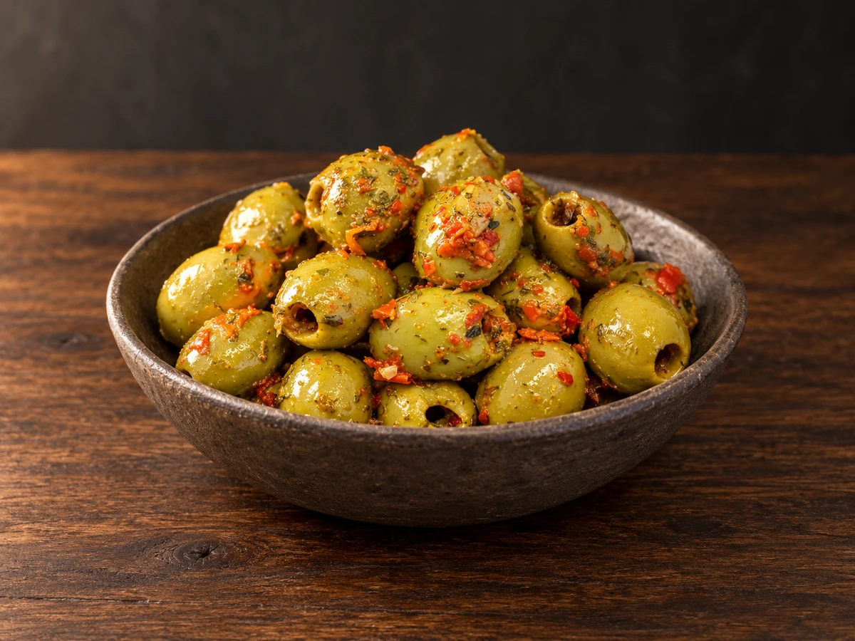 Pikante olijven in een schaaltje