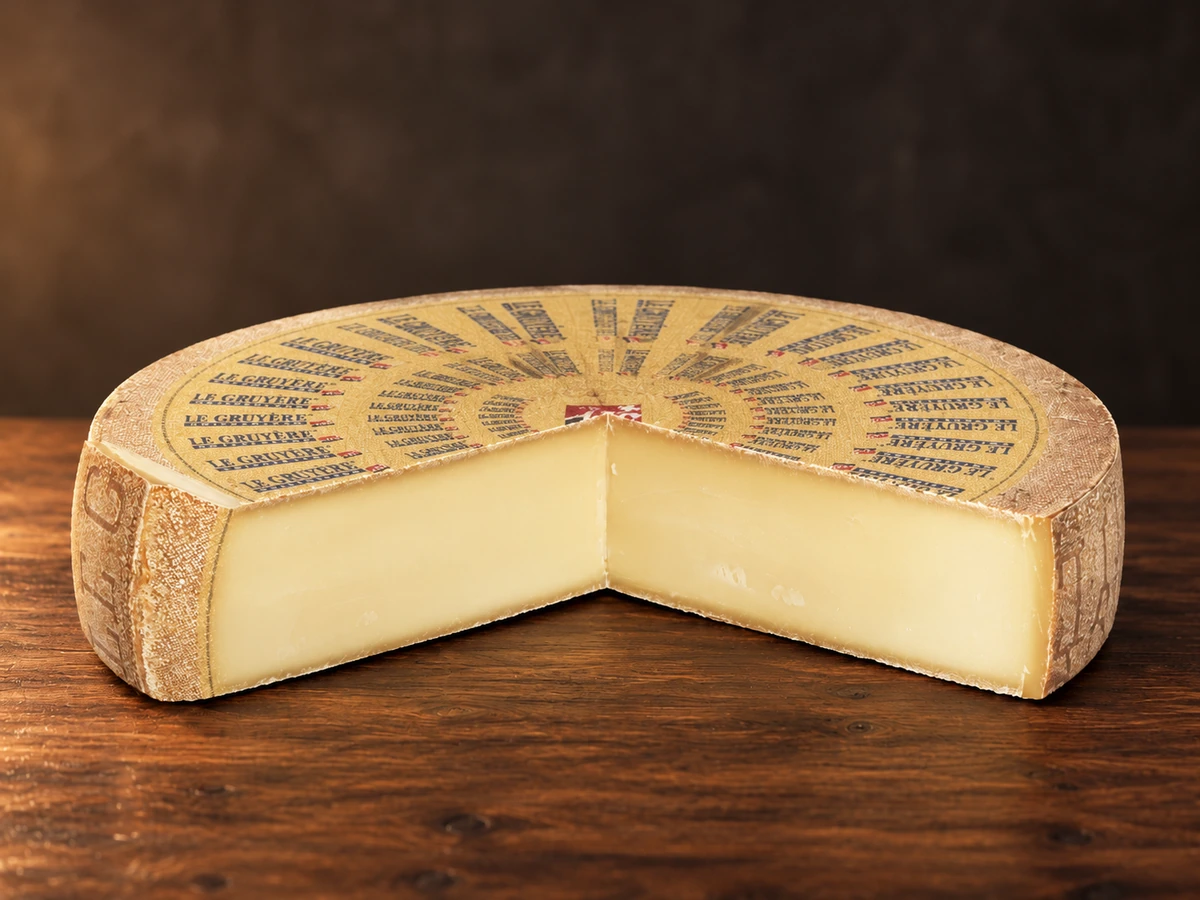Gruyère op een robuuste houten kaasplank