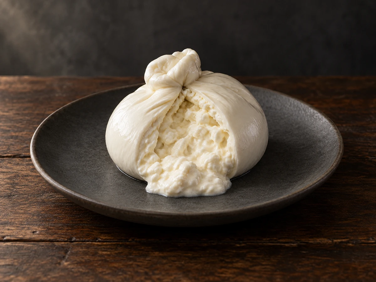 Burrata op een robuuste houten kaasplank